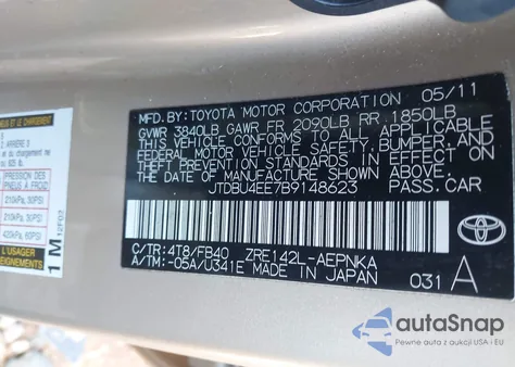 2011 Toyota Corolla Le from USA, damaged, VIN JTDBU4EE7B9148623